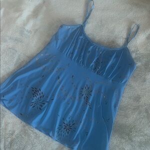 Blue Women's Top with Floral Glitter Design